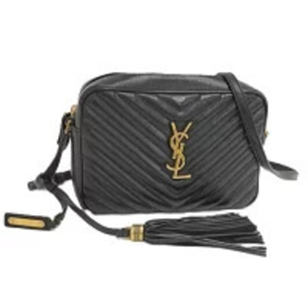 SAINT LAURENT Monogram Camera Bag Fringe Leather Black